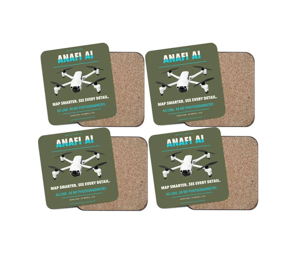 Parrot ANAFI Ai design on green army 4 pieces set coaster