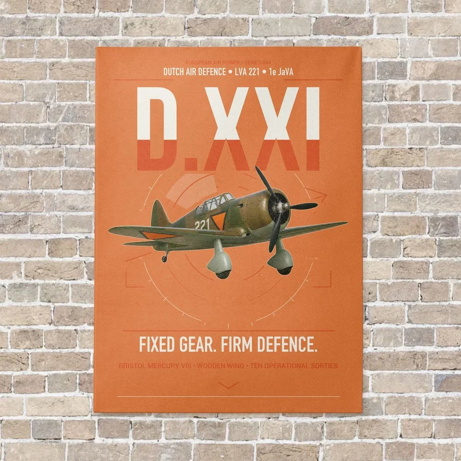 Fokker D.XXI — Dutch LVA aircraft 221 vertical canvas print - no frame - orange background