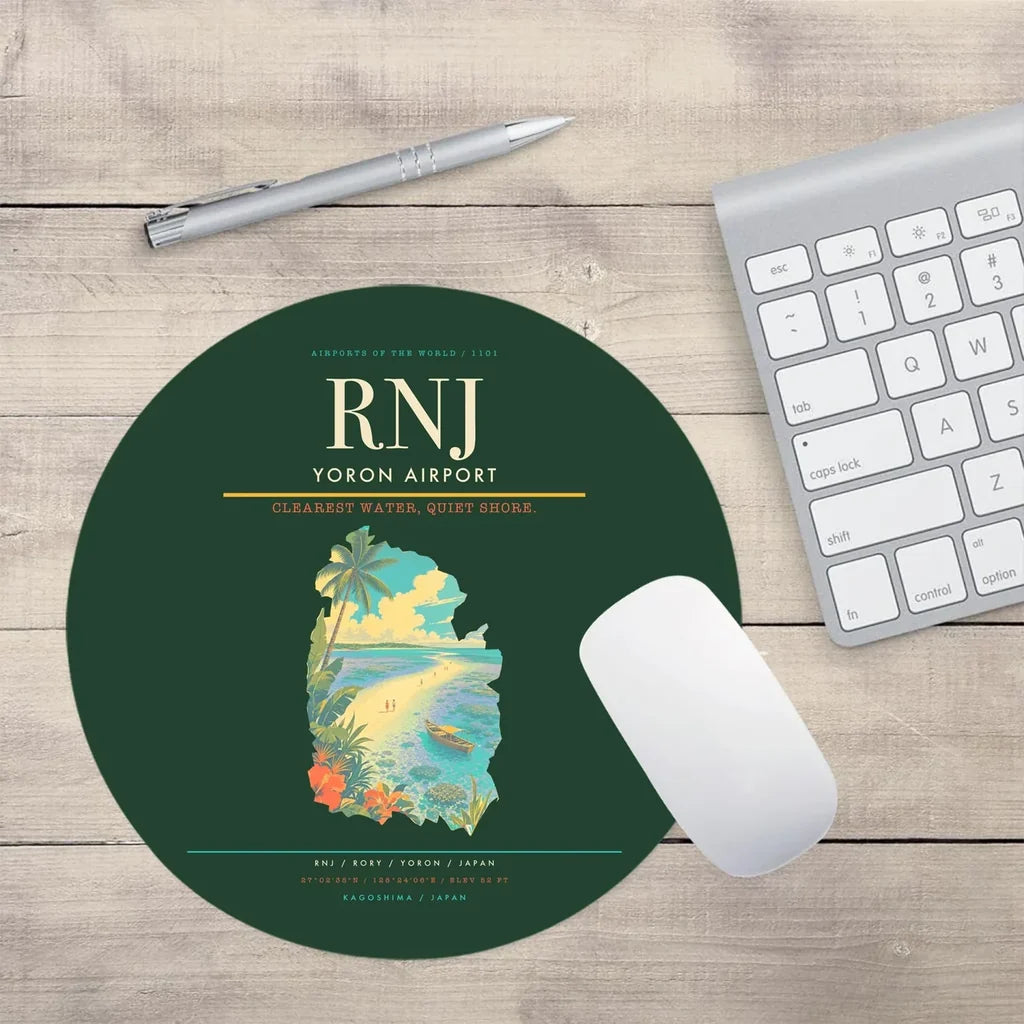 Yoron Airport (RNJ) design on dark green round mouse pad