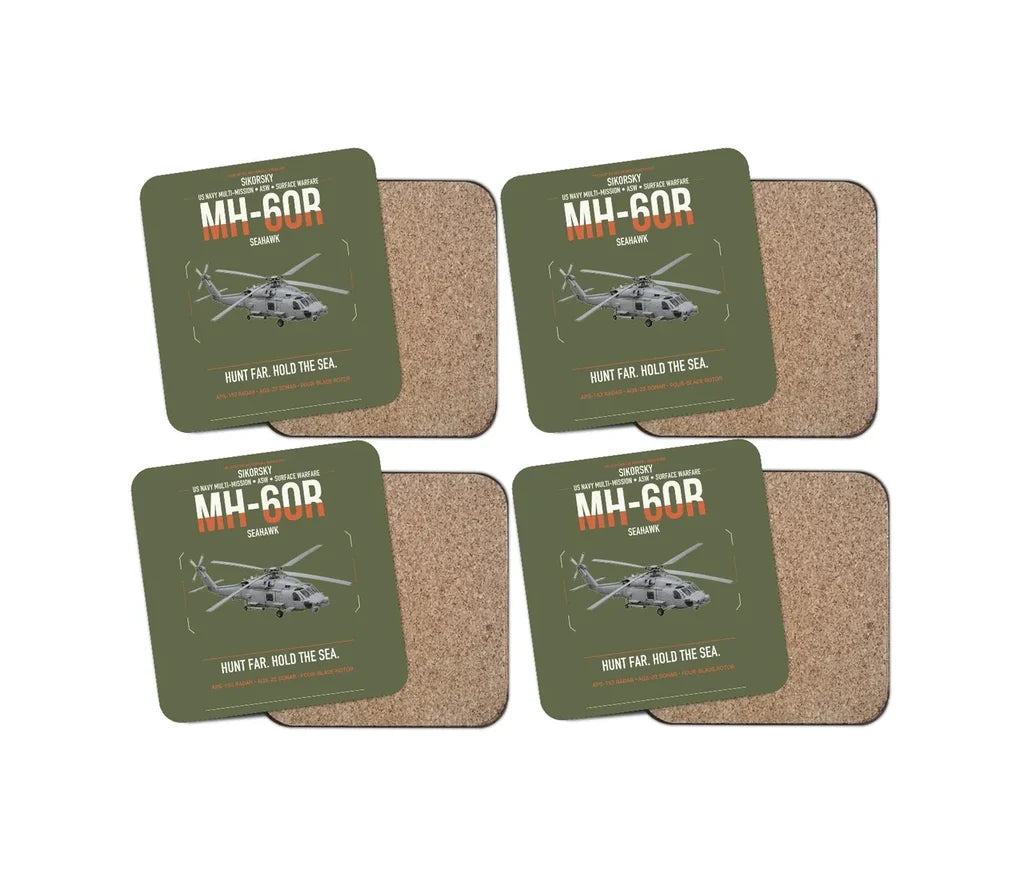 Sikorsky MH-60R Seahawk design on green army 4 pieces set coaster