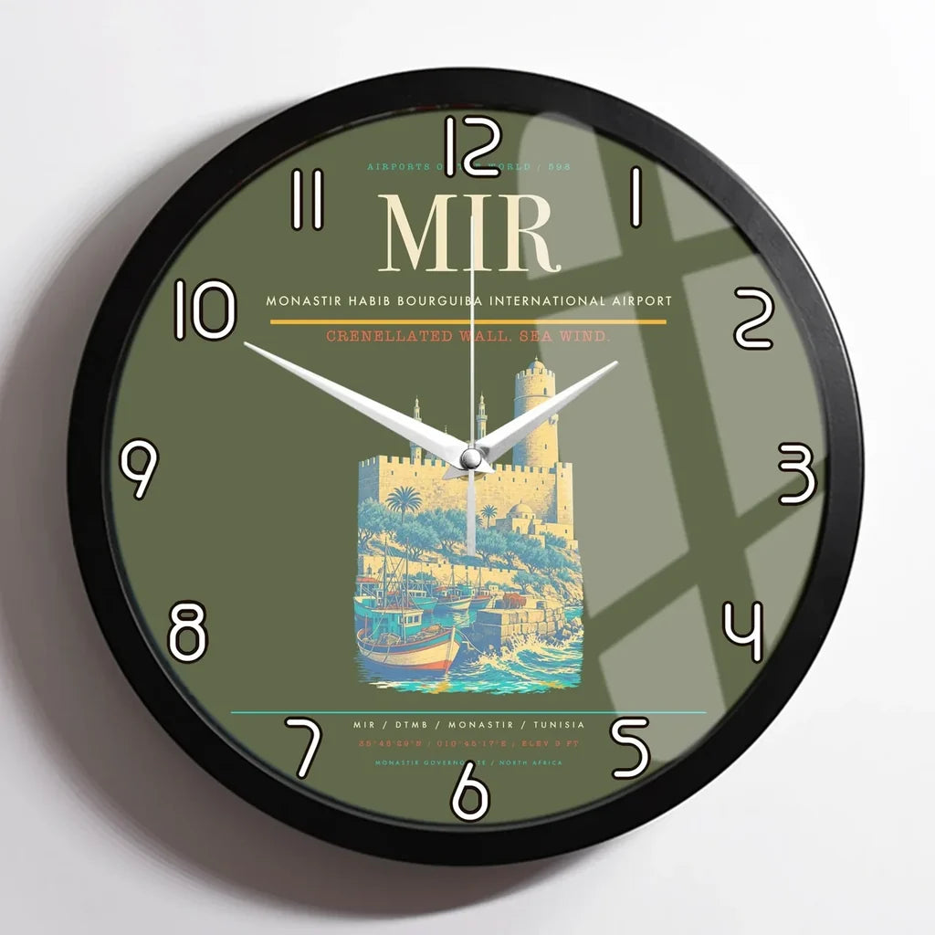 Monastir Habib Bourguiba International Airport (MIR) design on green army framed wall clock