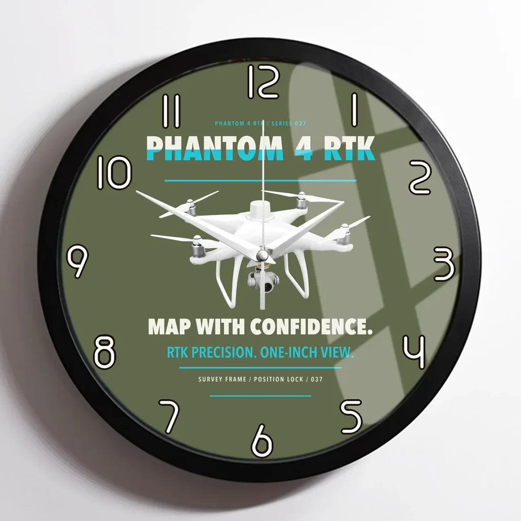 DJI Phantom 4 RTK design on green army framed wall clock