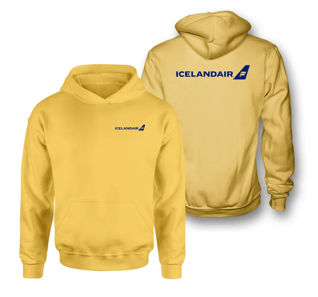 Icelandair Airlines logo on yellow double side hoodie