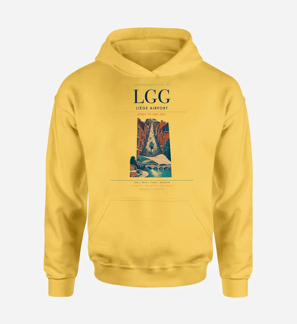 Liège Airport (LGG) design on yellow hoodie single-side print