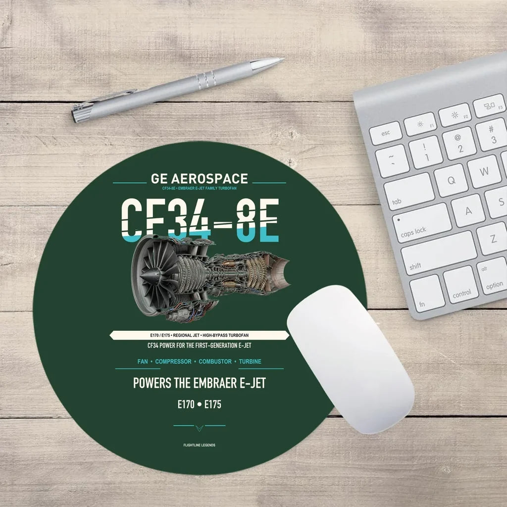 CF34-8E design on dark green round mouse pad