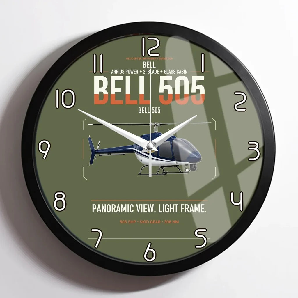 Bell 505 design on green army framed wall clock