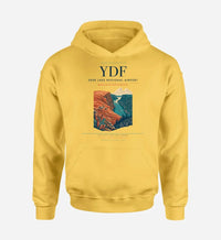 Thumbnail for Deer Lake Regional Airport (YDF) design on yellow hoodie single-side print
