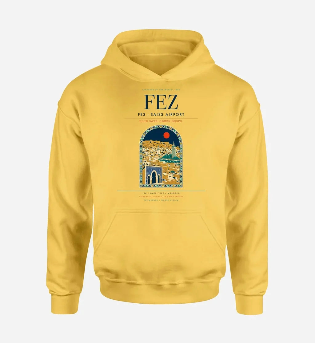Fes (FEZ) design on yellow hoodie single-side print