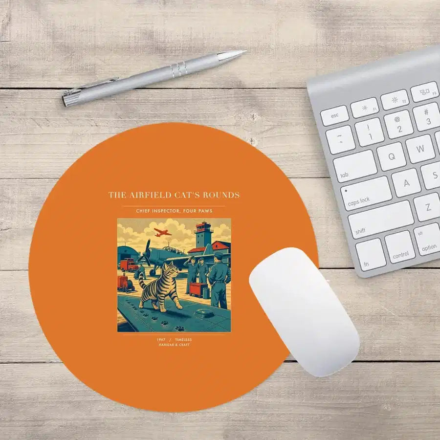VINTAGE G4456 - The Airfield Cat's Rounds - Designed Mouse Pads design on orange round