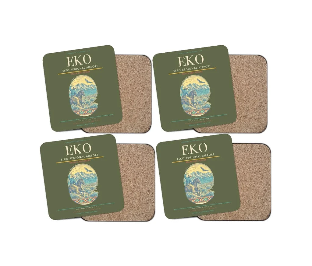 Elko Regional Airport (EKO) design on green army 4 pieces set coaster