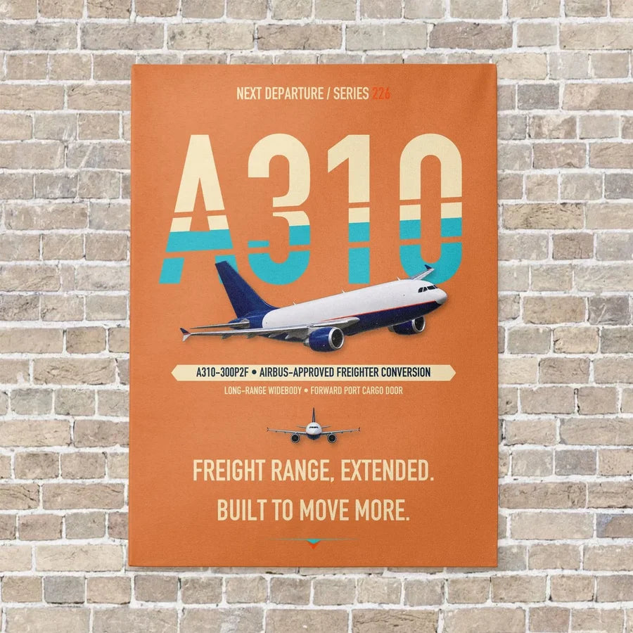 Airbus A310-300P2F vertical canvas print - no frame - orange background