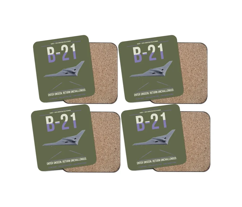 B-21 Raider design on green army 4 pieces set coaster