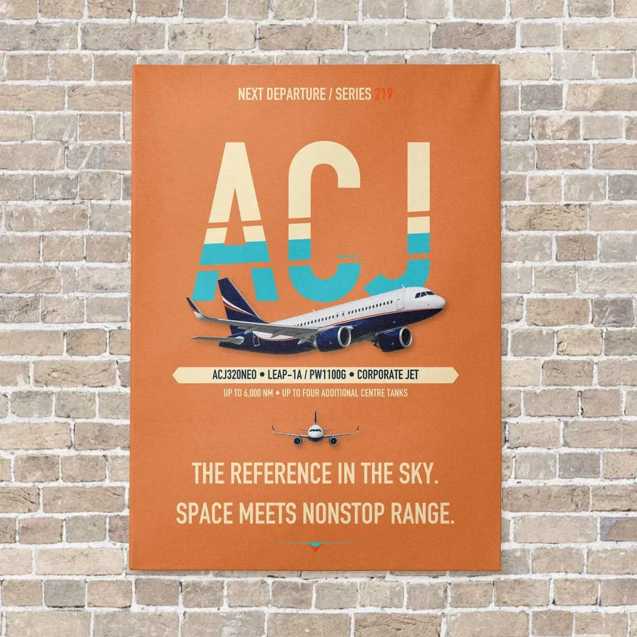 Airbus ACJ320neo vertical canvas print - no frame - orange background