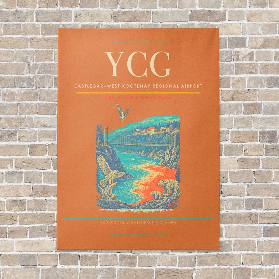 Castlegar–West Kootenay Regional Airport YCG vertical canvas print - no frame - orange background