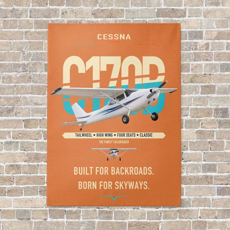 Cessna 170B vertical canvas print - no frame - orange background