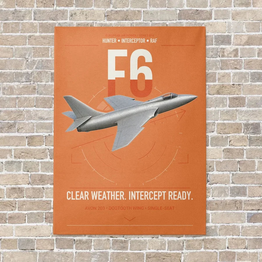 Hawker Hunter F6 vertical canvas print - no frame - orange background