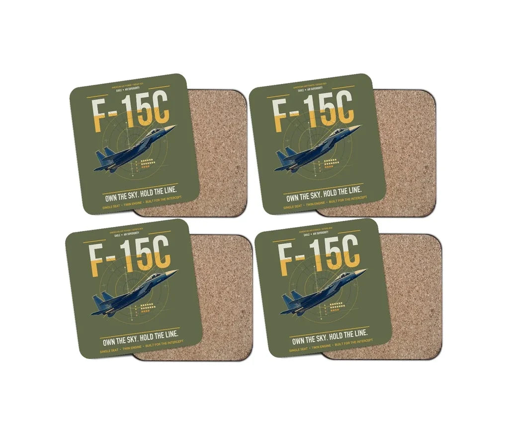 F-15C Eagle design on green army 4 pieces set coaster