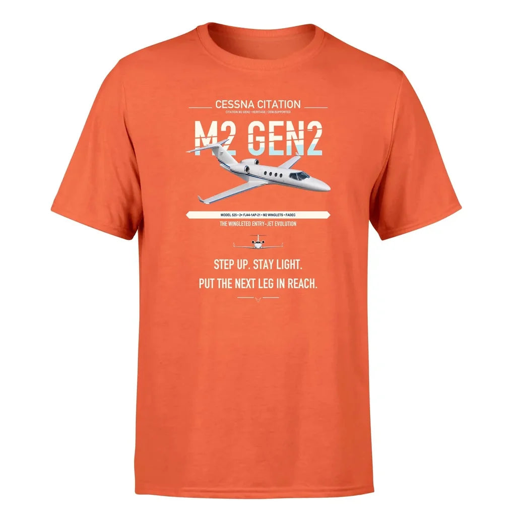 Cessna Citation M2 Gen2 design on orange double-side t-shirt, single-side print