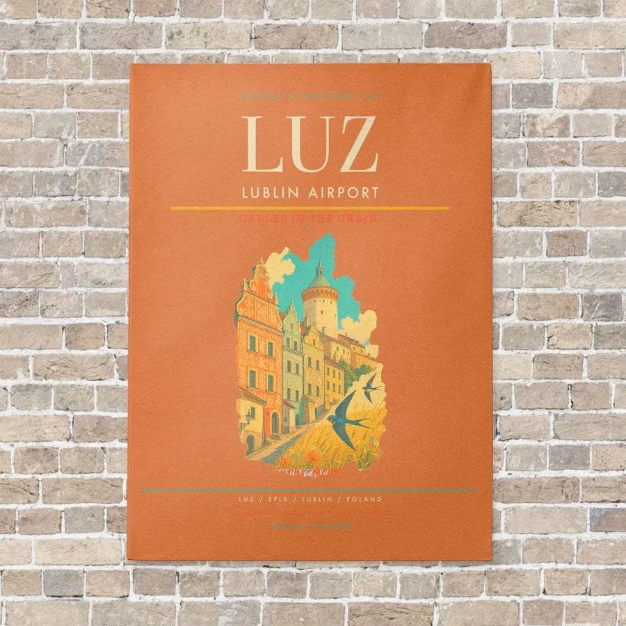 Lublin Airport LUZ vertical canvas print - no frame - orange background
