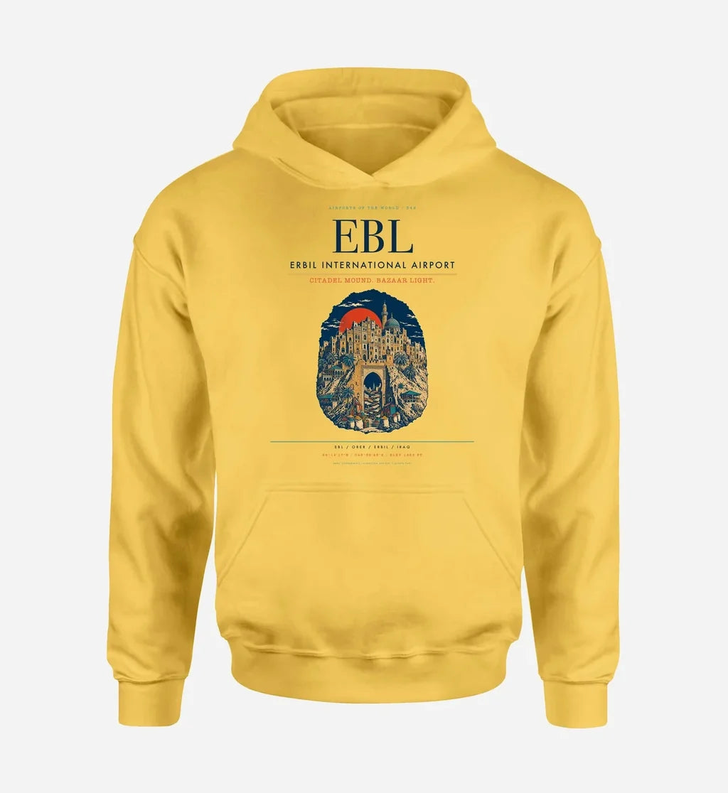 Erbil International Airport (EBL) design on yellow hoodie single-side print