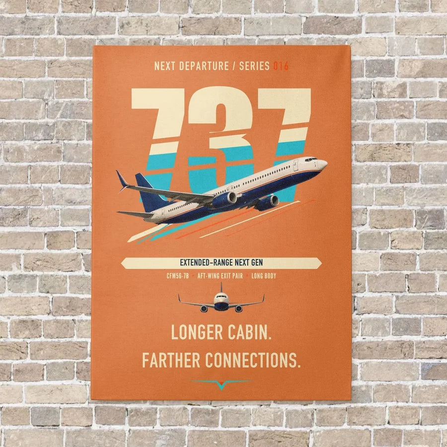 Boeing 737-900ER vertical canvas print - no frame - orange background
