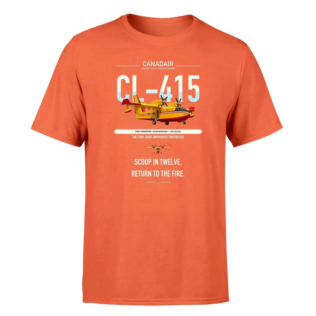 Canadair CL-415 design on orange t-shirt, single-side print