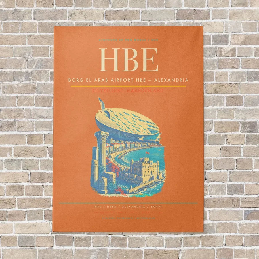 Borg El Arab Airport HBE — Alexandria vertical canvas print - no frame - orange background