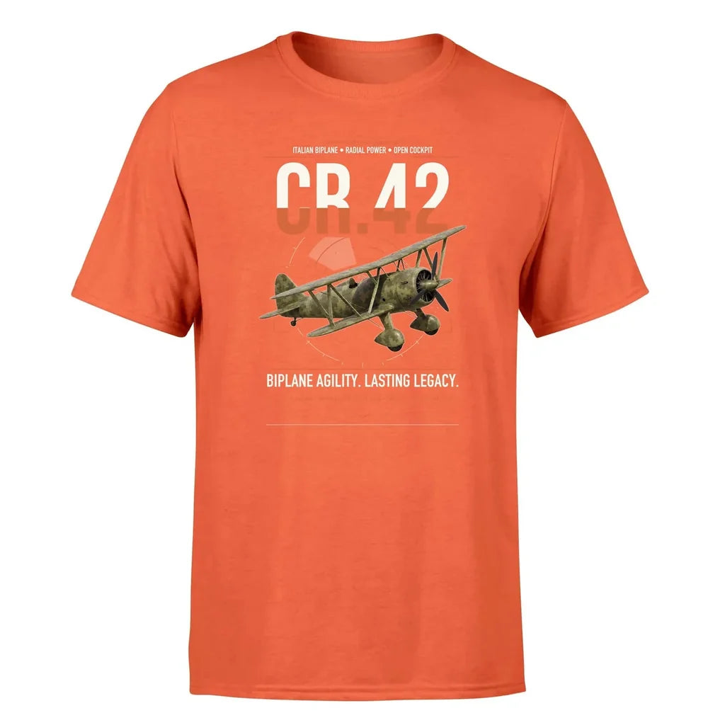 Fiat CR.42 Falco design on orange t-shirt, single-side print