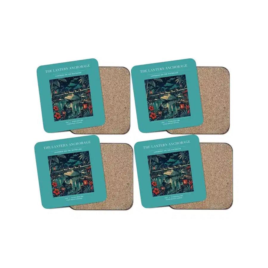 The Lantern Anchorage - Designed Coasters design on turquoise 4-pieces-set