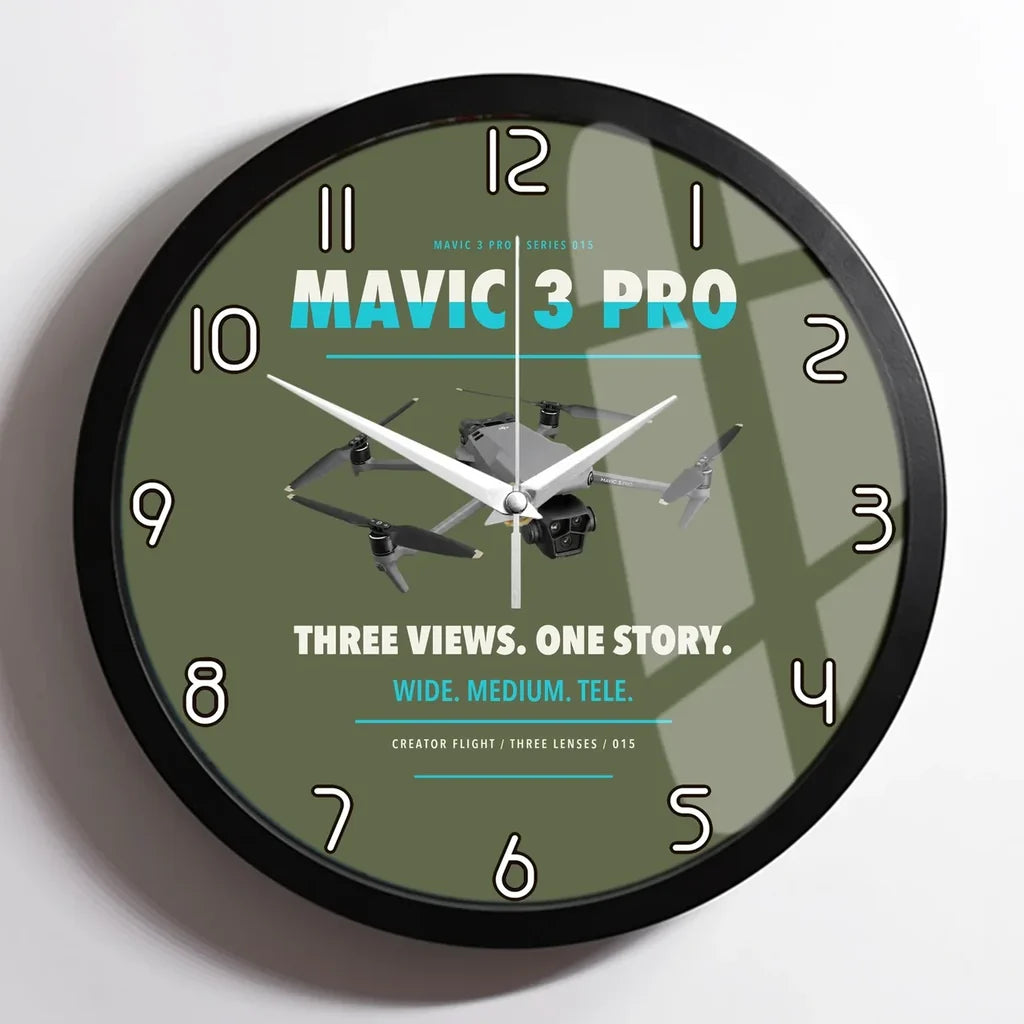 DJI Mavic 3 Pro design on green army framed wall clock