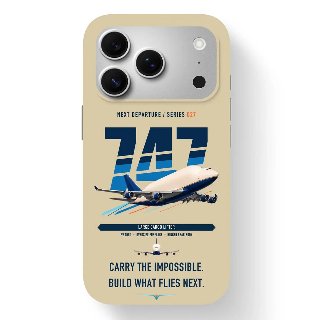 Boeing 747-400 Dreamlifter design on beige magsafe iphone case