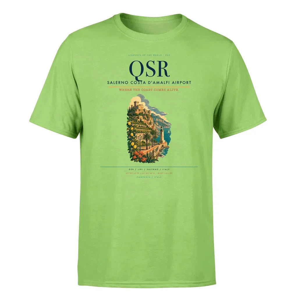 Salerno Costa d'Amalfi Airport (QSR) T-Shirt single-side front print in Light Green | salerno-costa-damalfi-airport-qsr-double-side-t-shirt