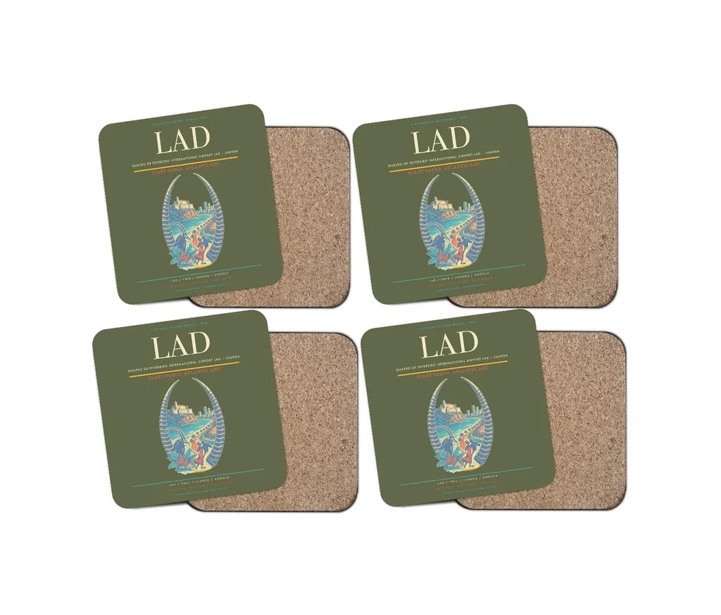Quatro de Fevereiro International Airport (LAD) design on green army 4 pieces set coaster