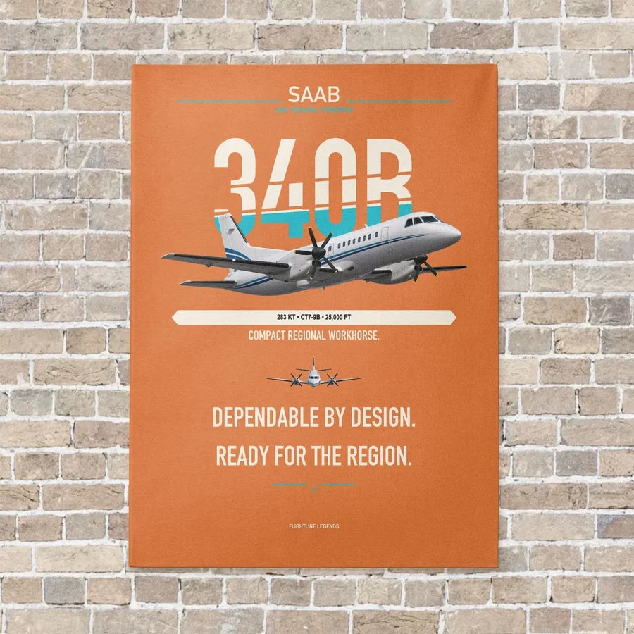 Saab 340B vertical canvas print - no frame - orange background