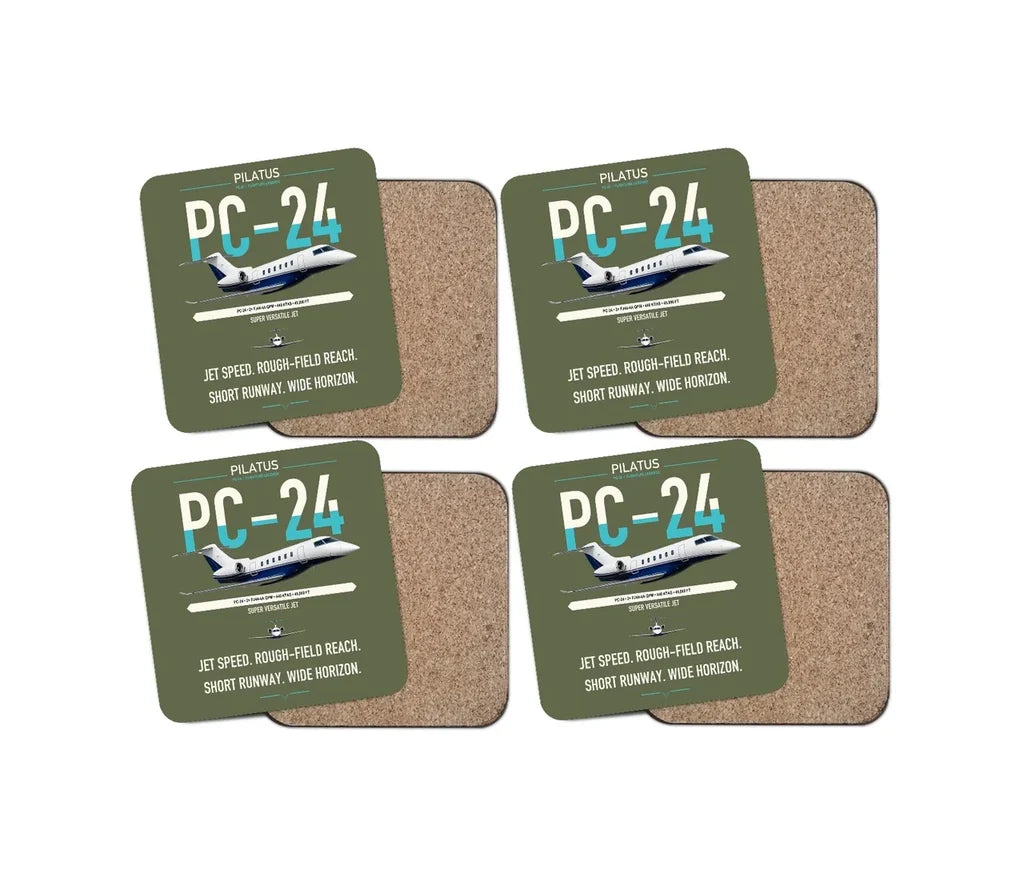 Pilatus PC-24 design on green army 4 pieces set coaster