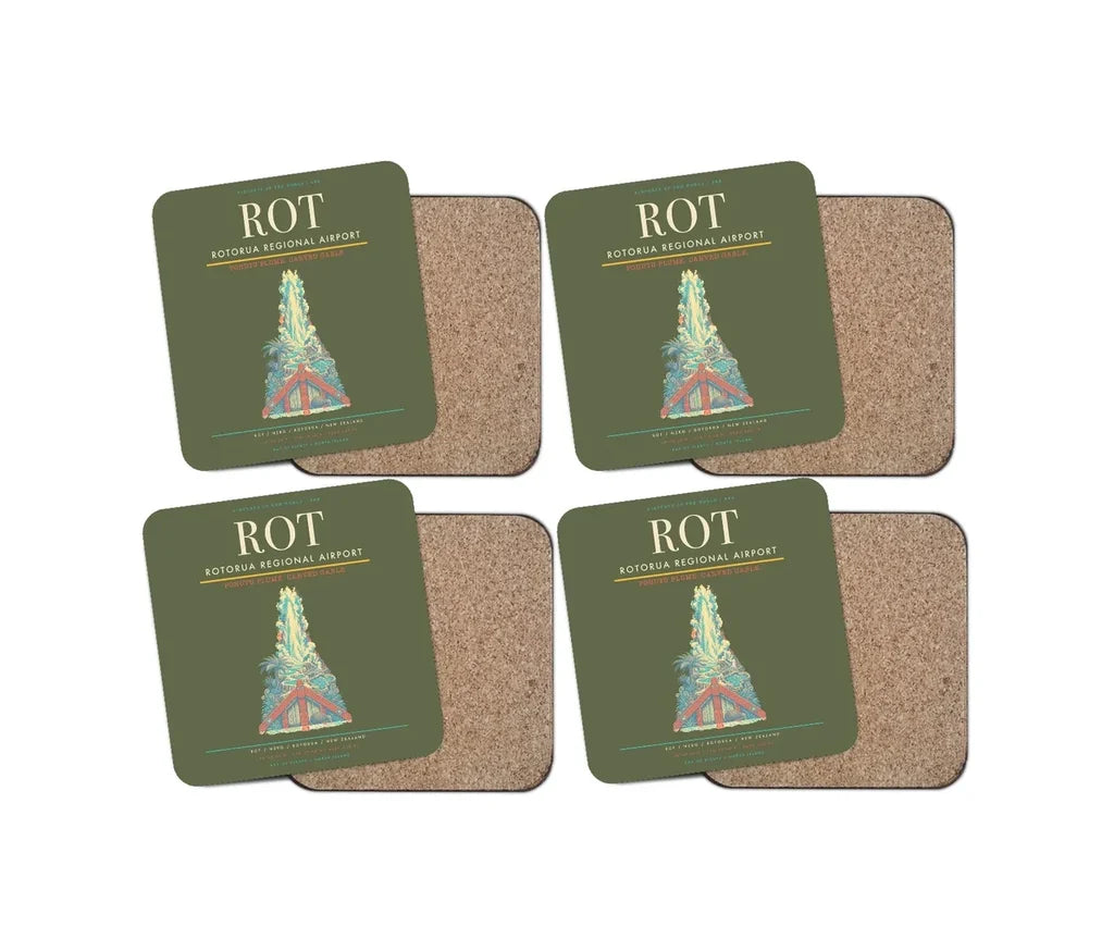 Rotorua Regional Airport (ROT) design on green army 4 pieces set coaster