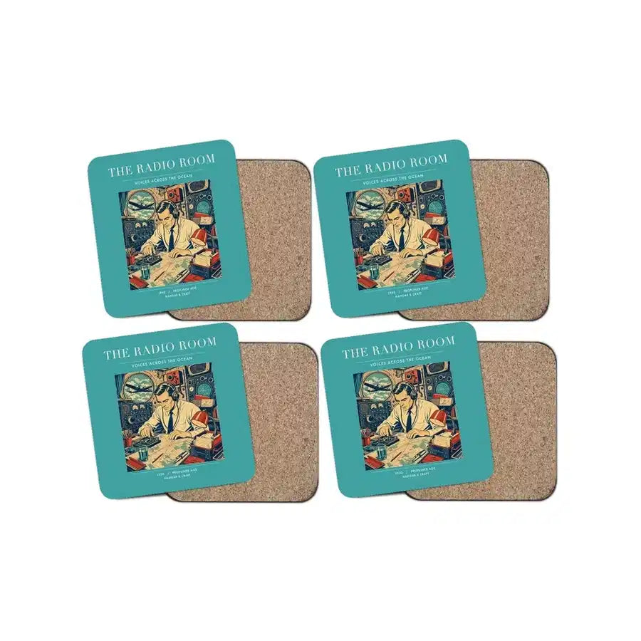 The Radio Room - Designed Coasters design on turquoise 4-pieces-set