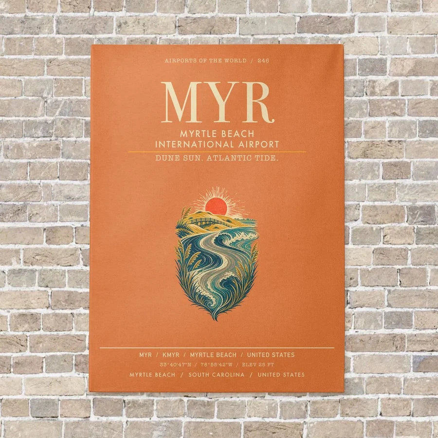 Myrtle Beach International Airport MYR vertical canvas print - no frame - orange background