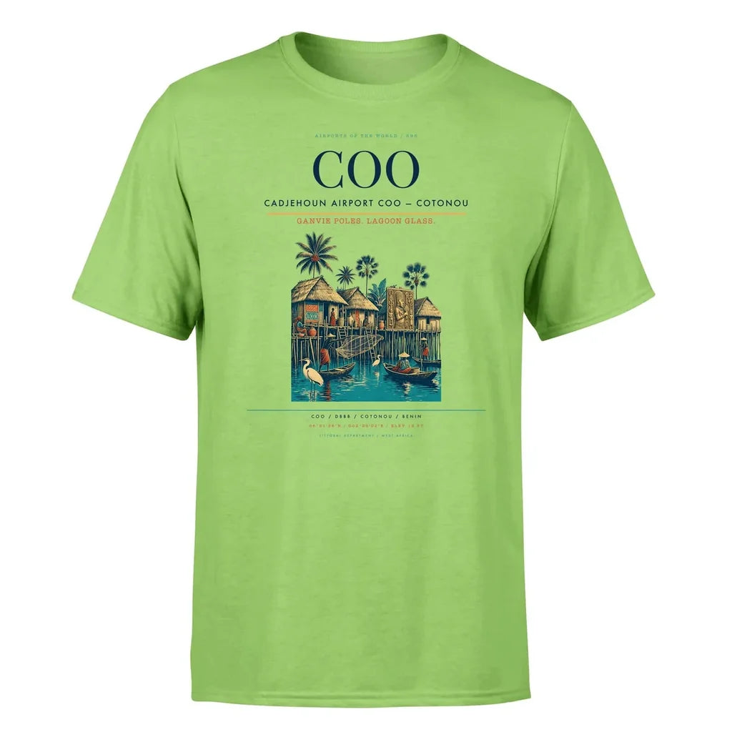 Cadjehoun Airport (COO) T-Shirt single-side front print in Light Green | cadjehoun-airport-coo-double-side-t-shirt
