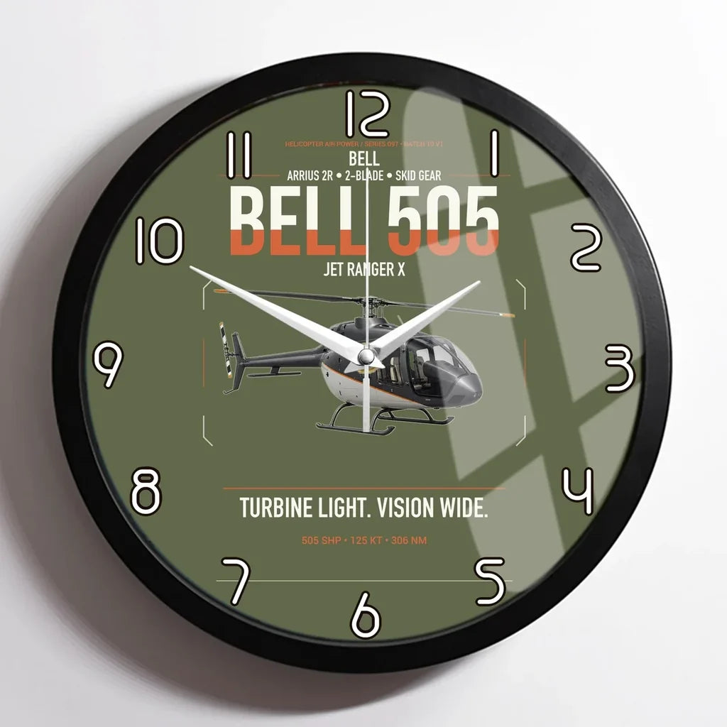 Bell 505 Jet Ranger X design on green army framed wall clock