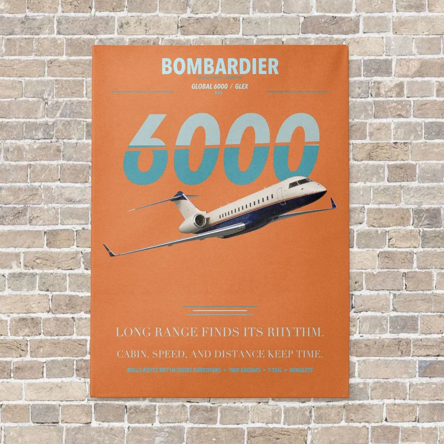 Bombardier Global 6000 vertical canvas print - no frame - orange background