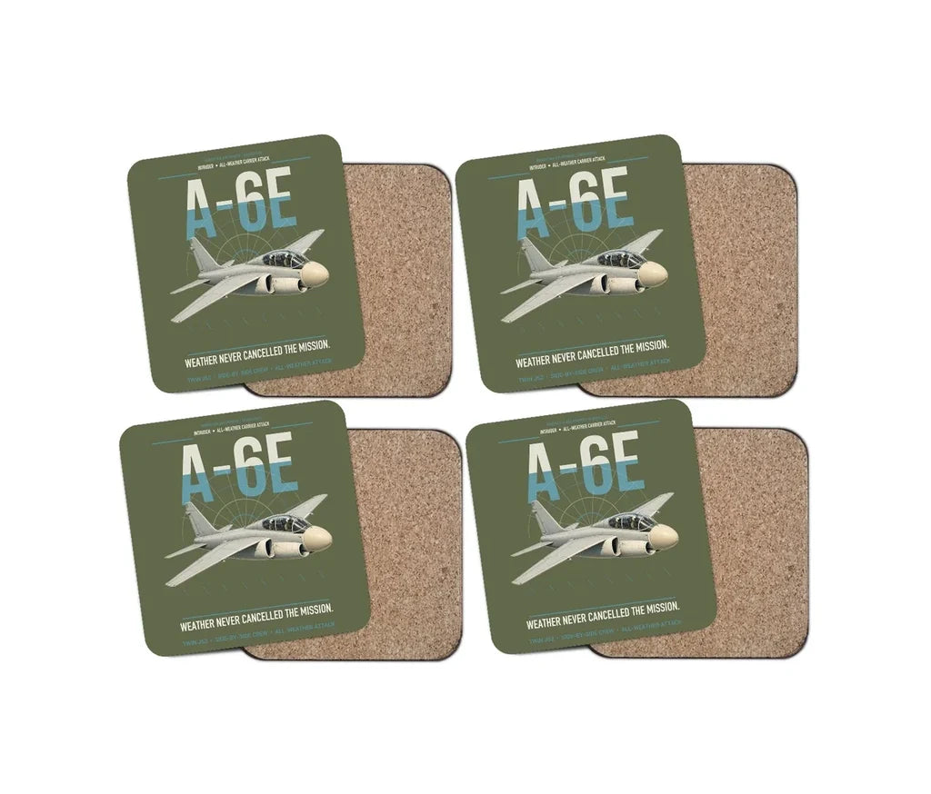 A-6E Intruder design on green army 4 pieces set coaster