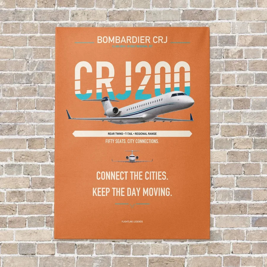 Bombardier CRJ200 vertical canvas print - no frame - orange background