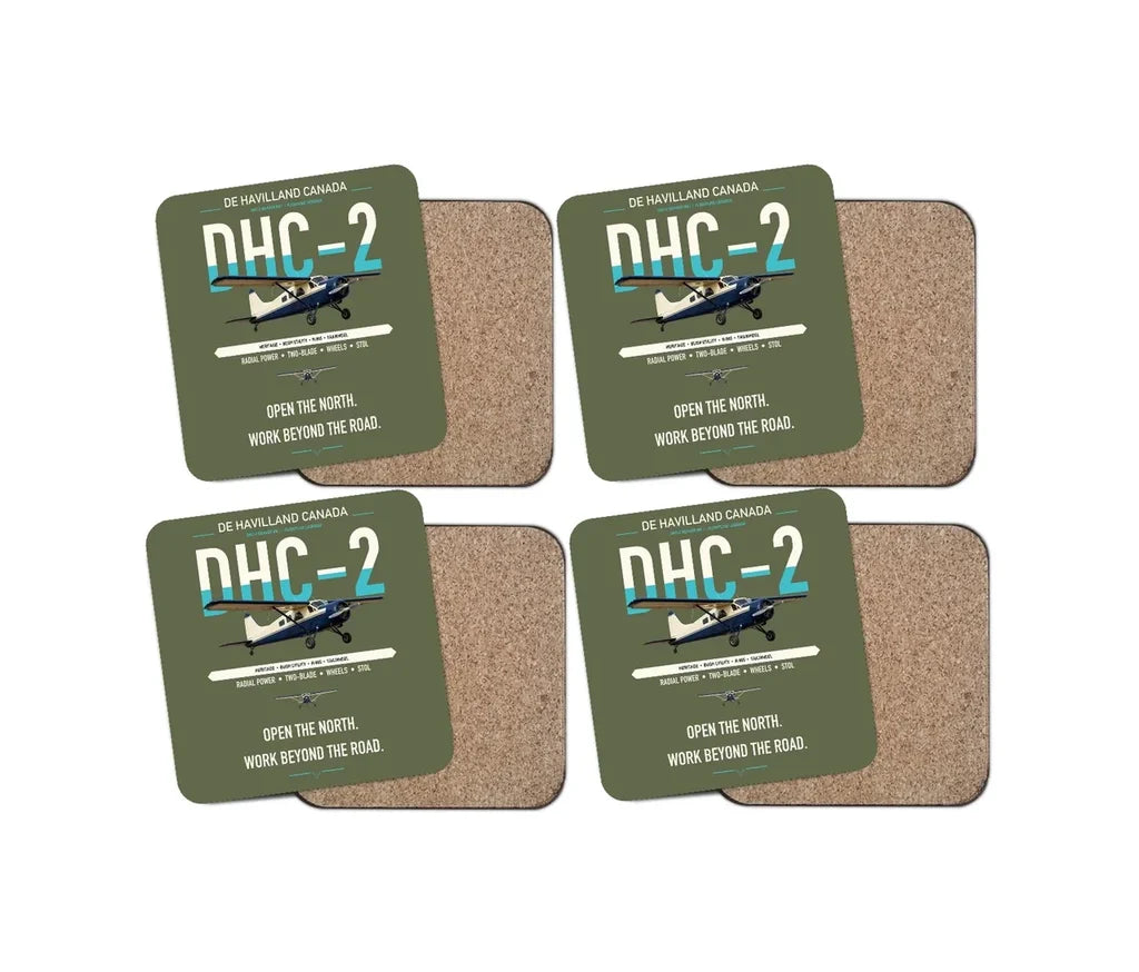 DHC-2 Beaver Mk I design on green army 4 pieces set coaster