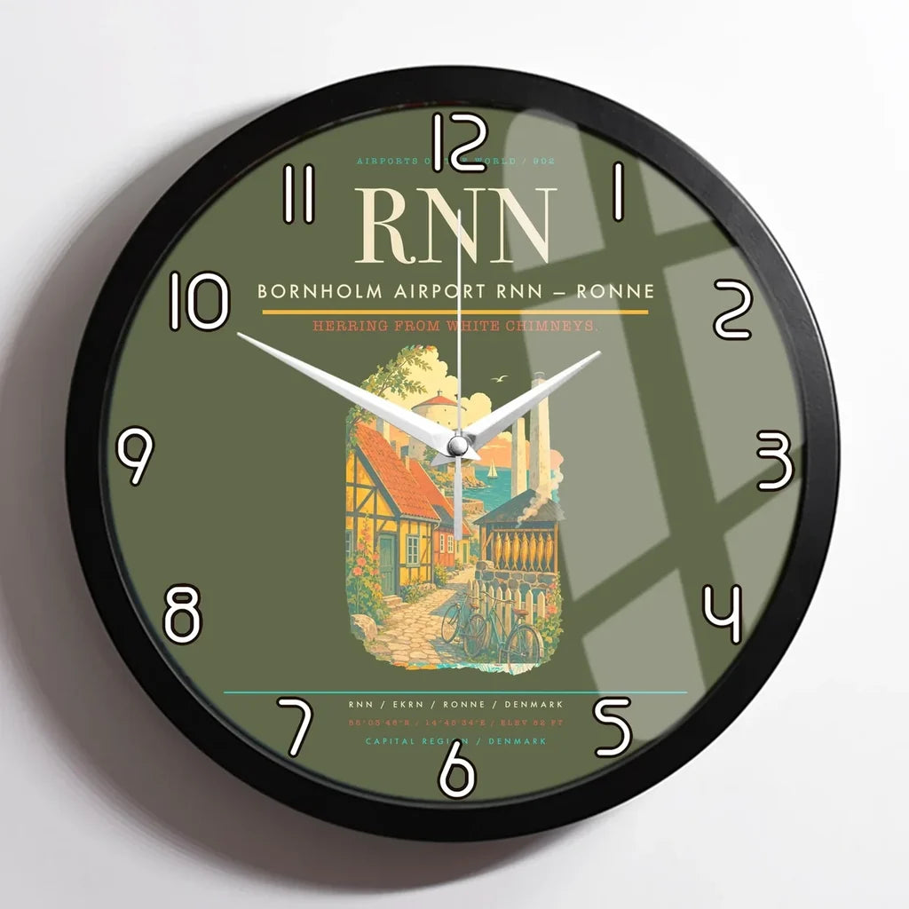 Bornholm Airport (RNN) design on green army framed wall clock