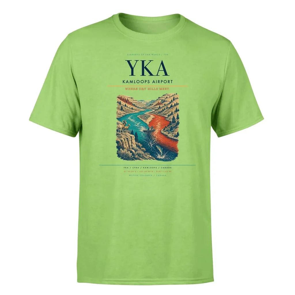 Kamloops Airport (YKA) T-Shirt single-side front print in Light Green | kamloops-airport-yka-double-side-t-shirt
