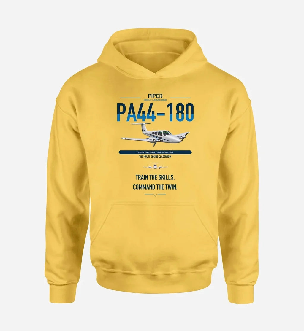 Piper PA-44-180 Seminole design on yellow double-side hoodie, single-side print