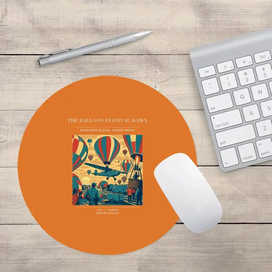 VINTAGE G4394 - The Balloon Festival Dawn - Designed Mouse Pads design on orange round