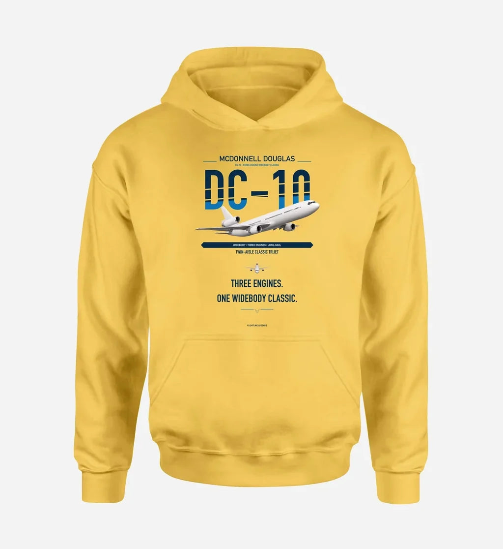 McDonnell Douglas DC-10 design on yellow double-side hoodie, single-side print