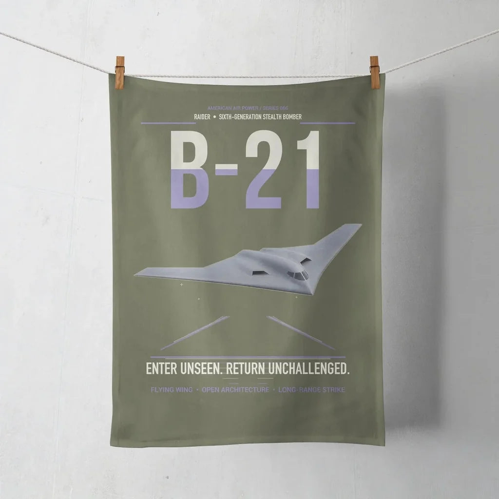 B-21 Raider design on green army towel